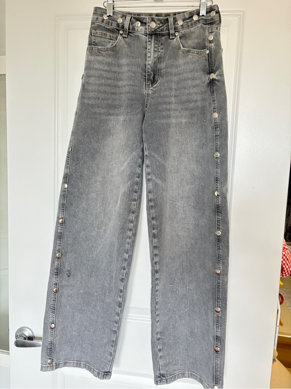 Avec les Filles sz 25 high-rise studded Gray wide leg slouchy jeans Denim pants